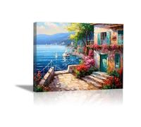 JOSUE Tableau Mer Impression sur Toile Art Moderne Maison Blanche rétro en bord de mer Tableau De Peinture Deco Salon,Deco Chambre Adulte,DéCoration Cuisine - 20x30cm Encadrée