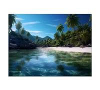 JOSUE Tableau Montagne Toile Tableau Peinture Art Déco Mural Plage Bleu Palmiers D’eau Decoration Salon Cocooning,Decoration Murale Chambre,Tableau Salle De Bain - 40x60cm Sans cadre