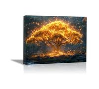 JOSUE Tableau Sur Toile Arbre De Vie Arbre abstrait Tableau Salle De Bain Sur Toile,Or, noir Decoration Murale Salle De Bain Bureau Salon Cuisine- 50x70cm Encadrée