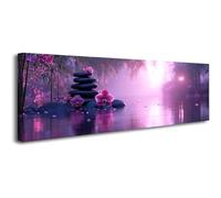 JOSUE Tableau sur toile Pierres zen spa - Orchidée rose & bambou apaisant pour salle de bain & salle de yoga(F)-30x90cm Encadrée