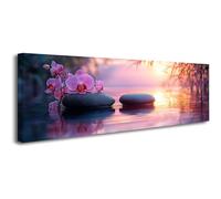 JOSUE Tableau sur toile Pierres zen spa - Orchidée rose & reflet d'eau pour salle de bain & salle de yoga(A7)-20x60cm Encadrée
