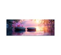JOSUE Tableau sur toile Pierres zen spa - Orchidée rose & reflet d'eau pour salle de bain & salle de yoga(A7)-20x60cm Sans cadre