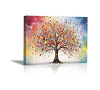 JOSUE Tableau Toile Arbre De Vie Arbre coloré Tableau Peinture Sur Toile,jaune, blanc Peinture Image Tableau Salon DéCoration Murale- 20x30cm Encadrée