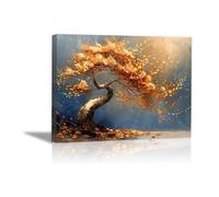 JOSUE Tableau Toile Arbre De Vie Paysage abstrait Tableau Decoration Sur Toile,Or, gris Peinture Art Moderne Artistique Salon Decoration Murale- 40x60cm Encadrée