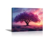 JOSUE Tableau Toile Arbre De Vie Paysage minimaliste Tableau Decoration Sur Toile,Violet, gris Peinture Image Tableau Salon DéCoration Murale- 75x115cm Encadrée