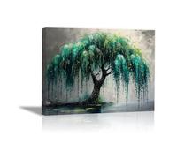JOSUE Tableau Toile Arbre De Vie Paysage minimaliste Tableau Peinture Sur Toile,Vert, gris Peinture Art Moderne Artistique Salon Decoration Murale- 40x60cm Encadrée