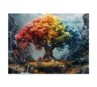 JOSUE Toile Arbre De Vie Tableau Arbre abstrait poster geant mural Toile,Jaune, Vert Arbre De Vie Tableau Murale Decoration Chambre Salon- 75x115cm Sans cadre