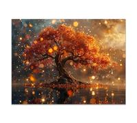 JOSUE Toile Arbre De Vie Tableau Paysage abstrait Tableau Decoration Murale Sur Toile,Orange, or Moderne Tableau Decoration Murale Salon Chambre- 75x115cm Sans cadre