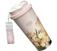 Jotekonoby Bouteille d'eau en acier inoxydable de 500 ml, à double paroi isotherme pour extérieur, tasse à café thermique, gobelet de voyage anti-fuite avec poignée portable (D)