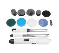 Jotekonoby Brosse de nettoyage électrique pour salle de bain et cuisine, sans fil, rechargeable avec perche réglable, 8 têtes de brosse, chargement USB, blanc + orange