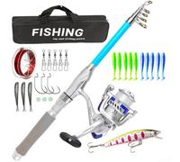 Jotekonoby Canne à pêche en eau douce et salée et moulinet pour combiné, ensemble d'équipement de pêche pliable portable avec rapport de vitesse 5.2:1, construction en fibre de verre