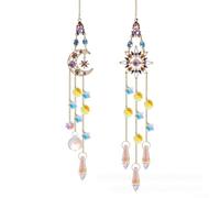 Jotekonoby Carillon éolien extérieur avec prisme de quartz et lune romantique, pendentif lune et étoile pour décoration de jardin à suspendre