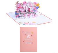 Jotekonoby Carte d'anniversaire pop-up de 12,7 x 17,8 cm - Papillon et fleur 3D avec enveloppe, carte de vœux souvenir pour filles, adolescentes et adultes, pour célébrer le 18e anniversaire (20e)