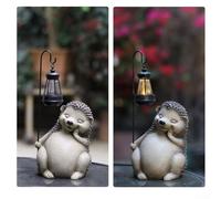 Jotekonoby Charmante statue de jardin en forme de hérisson à énergie solaire avec construction en résine pour décoration de cour et pelouse (gris)