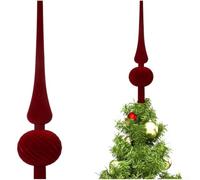 Jotekonoby Cimier de sapin de Noël en plastique floqué avec motif étoile pointue en velours pelucheux, accessoire de décoration d'intérieur saisonnier pour les vacances (rouge)