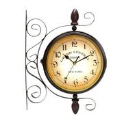 Jotekonoby Horloge murale vintage double face en fer forgé style gare centrale - Horloge ronde à quartz marron antique de 20,3 cm avec faces rotatives à 360 degrés pour salon, hall d'entrée, couloir