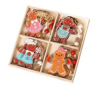 Jotekonoby Lot de 12 décorations de Noël mignonnes en bois : couple de biscuits et décorations de personnes âgées sans visage à suspendre à un arbre, couronnes, style festif (A)