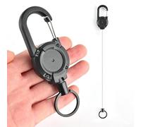 Jotekonoby Porte-clés rétractable pour camping et sports de plein air, longueur étendue de 60 cm avec mousqueton rotatif à 360°, ABS noir et bobine de sécurité en acier