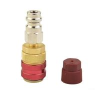 Jotekonoby R134A Adaptateur coupleur rapide côté haut pour climatisation de voiture Ensemble jauge de collecteur A/C Raccord en laiton Connecteur 180 degrés Rouge 17 mm Automobile