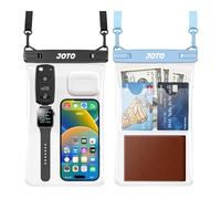 JOTO 2 Grandes Pochettes Étanches Universelles Certifiée par IPX8, Housse Étanche Téléphone iPhone 17/16/15/14/13/12/11, Galaxy, Xiaomi Jusqu'à 7 Pouces, Range avec Clé Cartes Monnaie -Noir/Bleu