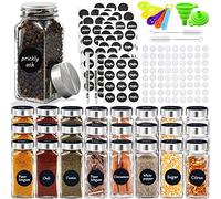 JOTOL 24pcs Pot a Epices,Bocaux pour Rangement Epices Cuisine, avec Couvercle Epandeur à Épices avec Etiquette ,Brosse Récipient,Saupoudreur,Entonnoir