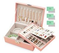 JOTOL Boîte à Bijoux,Coffret à Bijoux 2 Couches,Rangement Bijoux Verrouillable avec Clef,Boite à Bijoux pour Ranger Bagues/Colliers/Montres,Y compris 3 chiffons de polissage d'argent,Rose