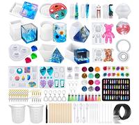 JOTOL Grandde Moulle Silicone,132pcs Kit Resine Epoxy DIY Complet,Carres,Ronds et Cylindrique pour Bijoux Stylo Support Pot de Fleurs