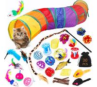 JOTOL Jouets Chat,30 Pièces Kit Jouet Chats,Jouets pour Chats Interactif Jeux Chaton avec Tunnel,Poisson,Souris,Plume,Balle Jeux Chaton