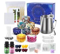 JOTOL Kit de Fabrication de Bougies Bricolage DIY, avec Descriptif, Inclure 4 Paquets de Cire de Soja,8 Boîtes de Pots,80 Mèches de Bougie et 1 Cuillère et plus