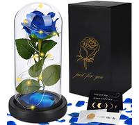 JOTOL La Belle et La Bête Rose,Rose Enchantée,Rose Eternelle sous Cloche avec Lumière LED et Carte de Vœux,Base Amovible,Cadeau Unique pour Elle,La Fête des Mères,Mariage,Anniversaire