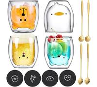 JOTOL Lot de 4 verres à latte macchiato à double paroi - Jolies tasses à café - Verres à thé - Avec cuillère et soucoupe - Coffret cadeau