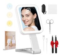 JOTOL Miroir Maquillage Lumineux,Miroir Grossissant Double Face,Type-C Rechargeble, Mirroir Super HD avec écran Tactile,Miroir Coiffeuse LED avec 3 Couleurs de Lumière pour Voyage et Chambre