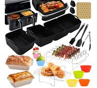 JOTOL Moule Silicone Air Fryer,Accessoires pour Friteuse à Air,Doublures en Silicone Réutilisables de 10,4 L Et 2 X 5,2 L avec Grille de Gril, Tasse en Silicone,Brosse à Huile,Papier Parchemin etc.