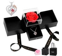 JOTOL Rose Éternelle avec Collier Cœur Coffret, Cadeau Saint Valentin Femme, Fleur Eternelle pour Meres Saint Valentin Anniversaire Noël, Idée Cadeau pour Femme Copine Épouse Maman