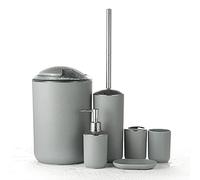 JOTOM Accessoires de Salle de Bains Conception Moderne d'un Ensemble de 6 Pièces en Plastique Set de Savon émulsion Boîte à Dents Tasse de Toilette Poubelle (Gris)