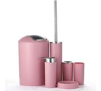 JOTOM Accessoires de Salle de Bains Conception Moderne d'un Ensemble de 6 Pièces en Plastique Set de Savon émulsion Boîte à Dents Tasse de Toilette Poubelle (Rose)