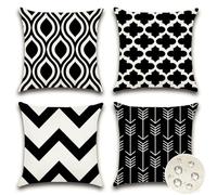 JOTOM Exterieur Housse Coussin Lot de 4 Impermeable Géométrique Coussins Canape Decoratif Taie Oreiller pour Jardin Balcon Salon Maison Taie d'oreiller 45x45 cm (Noir)