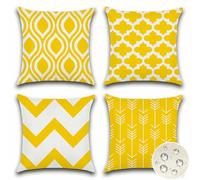 JOTOM Exterieur Housse Coussin Lot de 4 Impermeable Géométrique Coussins Canape Decoratif Taie Oreiller pour Jardin Balcon Salon Maison Taie d'oreiller 45x45 cm (Jaune)