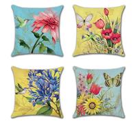 JOTOM Extérieur Housses de Coussin 45x45 cm Lot de 4 Housse Coussin Extérieur Imperméable Lin Canapé Decoratif Taie d'oreiller pour Patio Jardin Chambre Canapé Chaise Lit (Fleurs Oiseaux Papillon)