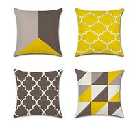 JOTOM Fodera per Cuscino in Cotone e Lino Astratta Modello Geometrico Federa per Divano CASA Soggiorno Camera da Letto Decorazione per Interni, 45x45cm, Set di 4 Pezzi(Geometrico C)