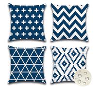 JOTOM Housse Coussin Exterieur Imperméable 45x45cm Géométrique Décoratif Canapé Taie d'oreiller Decoration Housse de Coussin Décoration pour Chambre Canapé Chaise Lit Jardin Lot de 4 (Bleu Marine)