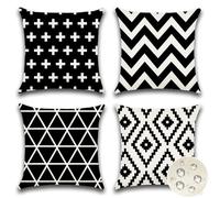JOTOM Housse Coussin Exterieur Imperméable 50x50cm Géométrique Décoratif Canapé Taie d'oreiller Decoration Housse de Coussin Décoration pour Chambre Canapé Chaise Lit Jardin Lot de 4 (Noir)