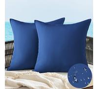 JOTOM Housse Coussin Exterieur Impermeable Imitation de Lin en Polyester Coussins Canape Decoratif Taie Oreiller pour Jardin Balcon Salon Maison 45x45 cm Lot de 2 (Bleu Marine)