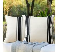 JOTOM Housse de Coussin 2 pièces Fleurs Oiseaux Géométrie Motif 45 x 45 cm Taie d'oreiller Imperméable Maison Canapé Chambre Voiture Décoratif (Simple Double Bande Noir)