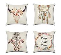 JOTOM Housse de Coussin Animaux Fleurs La Vie Marine Plante Tropicale Taie d'oreiller pour Canapé Maison Salon Chambre Décoration D'intérieur,45x45cm,Ensemble de 4 pièces (Capteur de rêves)