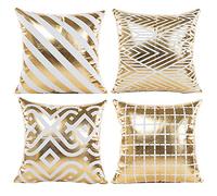 JOTOM Housse de Coussin d'or d'impression Maison Decor Taie d'oreiller de Conception Chaude D'emboutage pour Maison Canapé Voiture 45x45cm, Ensemble de 4 pièces(Estampage à Chaud Géométrie 2)