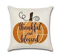 JOTOM Housse de Coussin Ferme Citrouille Feuille d'érable Thanksgiving Motif Taie d'oreiller Décor d'automne pour Canapé Maison Salon Chambre Décoration 1 pièces (45x45cm, Reconnaissant et béni)