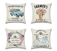 JOTOM Housse de Coussin Oiseau Fleur Ferme Modèle Taie d'oreiller pour Canapé Maison Salon Chambre Décoration D'intérieur, 45x45cm, Ensemble de 4 pièces (Ferme A)