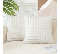 JOTOM Housses De Coussin à Rayures DéCoratives Housse De Coussin en Fausse Fourrure De Lapin Douce Housse De Coussin De Canapé pour Canapé-Lit DéCoration IntéRieure Lot De 2 45x45cm (Blanc Crème)