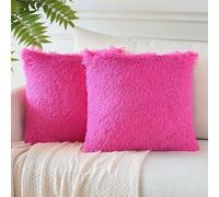 JOTOM Lot de 2 Housse de Coussin de Canapé Fourrure Decoration Canapé Maison Chambre Lit Super Doux Peluche Taie d'oreiller Décorative pour Le Salon Le Canapé et La Chambre 45x45cm (Rose Vif)
